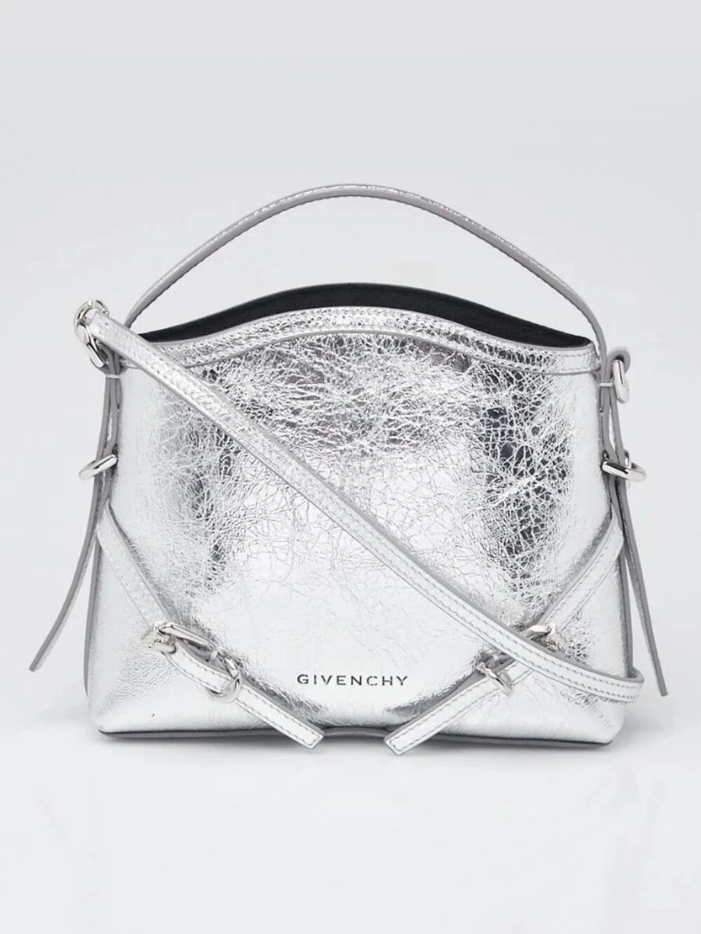 Givenchy Silver Crinkle Leather Nano Voyou Bag